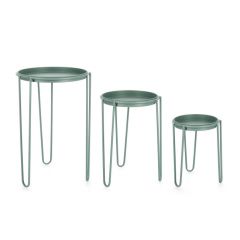 Bizzotto Madelyn Ανθοστήλες Μεταλλικές Πράσινες Sage Σετ 3 Τμχ Ø33,5x50 Εκ.