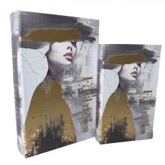 Espiel Κουτιά "Βιβλία" Mdf/Pu Γκρι/Χρυσά Σετ 2 Τμχ 30x20x6,5 Εκ. Κωδικός: BIB106