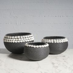 Supergreens Καλάθι "Κοχύλια" Ρατάν Μαύρο Σετ 3 Τμχ O35x30 Εκ.