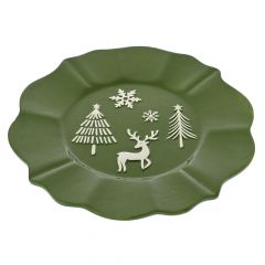 Iliadis Πρασινο Κεραμικο Πιατο Με Χριστουγεννιατικο Σκηνικο 24Χ24Χ3Εκ 