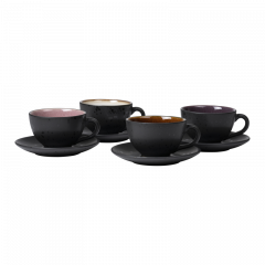 Bitz Φλυτζάνια Cappuccino Με Πιατάκι Stoneware Σετ 4 Τμχ 240 ml - Gastro Black/Light
