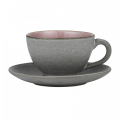 Bitz Φλυτζάνι Cappuccino Με Πιατάκι Stoneware 240 ml - Gastro Grey/Light Pink