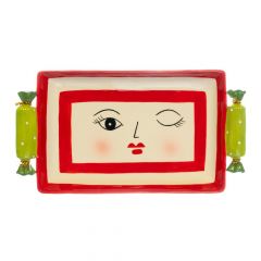 Iliadis Κοκκινη Λευκη Κεραμικη Πιατελα Με Καραμελες Στα Χερουλια 27Χ14Χ4Εκ 