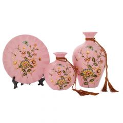 Iliadis Επιτραπέζια Διακοσμητικά Με Λουλούδια Κεραμικά Ροζ Σετ 3 Τμχ Φ20x2 Εκ.