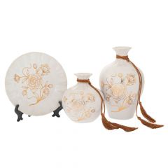 Iliadis Επιτραπέζια Διακοσμητικά Με Λουλούδια Κεραμικά Λευκά Σετ 3 Τμχ Φ20x2 Εκ. 