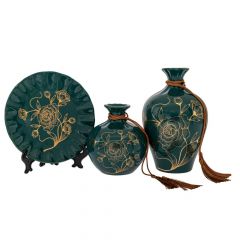 Iliadis Επιτραπέζια Διακοσμητικά Με Λουλούδια Κεραμικά Πετρόλ Σετ 3 Τμχ Φ20x2 Εκ.