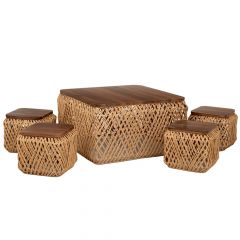 Iliadis Σετ Τραπέζι Σαλονιού Με 4 Σκαμπώ Natural/Καφέ Φ70x70x38 Εκ.