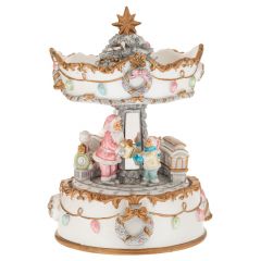 Iliadis Λευκο  Χρυσο Κουρδιστο Περιστρεφομενο Καρουζελ Με Τρενακι Και Αγιο Βασιλη Με Μουσικη 11,5Χ11,5Χ17 