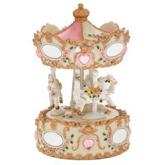 Iliadis Λευκο Χρυσο Περιστρεφομενο Κουρδιστο Καρουζελ Με 3 Αλογακια Και Μουσικη 11,5Χ11,5Χ16Εκ 