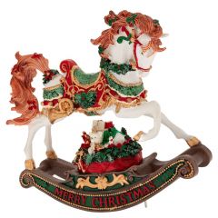 Iliadis Λευκο Πολυρεζιν Κουρδιστο Κουνιστο Αλογο Με Δωρα And Μουσικη  22Χ7,5Χ21,5Εκ 