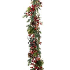 Iliadis Παγωμενη Πρασινη Γιρλαντα Με Κοκκινα Berries Και  Κουκουναρια 180Εκ 