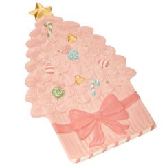 Iliadis Ροζ Κεραμικη Πιατελα Σε Σχημα Χριστουγεννιατικο Δεντρο Με Χρυσο Αστερι 37Χ23Χ4Εκ 