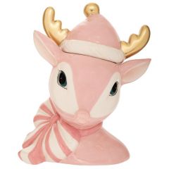 Iliadis Ροζ Κεραμικη Μπισκοτιερα Σε Σχημα Κεφαλι Ελαφιου Με Χρυσα Κερατα 20Χ14,5Χ23,5Εκ 