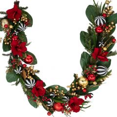 Iliadis Κοκκινη Γιρλαντα Με Τεχνητα Ανθη Και Κοκκινες Μπαλες 23Χ15Χ183Εκ 