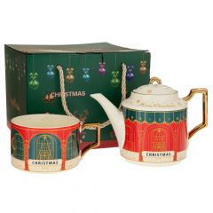 Iliadis Σετ 2 Πρασινη Κοκκινη Κεραμικη Τσαγιερα Με Κουπα And Πιατακι 