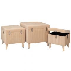 Iliadis Σκαμπώ/Μπαούλα Υφασμάτινα Πλισέ Κρεμ Σετ 3 Τμχ 60x60x56 Εκ