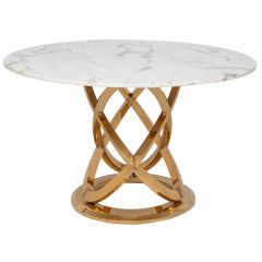 Iliadis Τραπεζι Ροτοντα Φ130Χ75Εκ Χρυσο Μεταλλικο Με Λευκη Μαρμαρινη Επιφανεια 