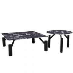 Iliadis Τραπέζια Σαλονιού Μεταλλικά/Μαρμάρινα Μαύρα Σετ 2 Τμχ 90x90x35 Εκ.