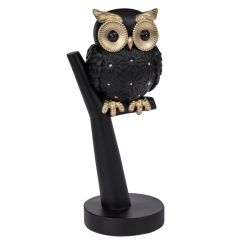 Iliadis Κουκουβάγια Σε Κορμό Polyresin Μαύρη Ματ 12x11x27 Εκ. 