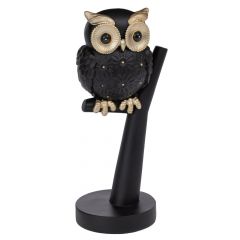 Iliadis Κουκουβάγια Σε Κορμό Polyresin Μαύρη Ματ 10x8x22 Εκ. 