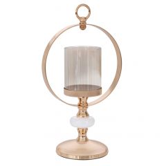 Iliadis Κηροπήγιο Γυάλινο/Μεταλλικό Χρυσό Φ18x34 Εκ 