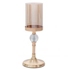 Iliadis Κηροπήγιο Γυάλινο/Μεταλλικό Χρυσό Φ13,5x36 Εκ. 