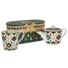 Iliadis Σετ 2 Κεραμικη Τσαγιερα(10Χ9Εκ) And Κουπα Με Δεντρακια Σε Κουτι Δωρου 