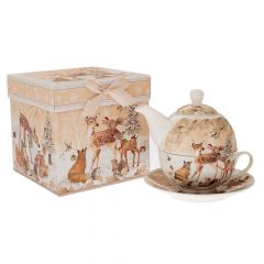 Iliadis Σετ 2 Κεραμικη Τσαγιερα, Κουπα And Πιατακι Με Ελαφακια Σε Κουτι Δωρου 