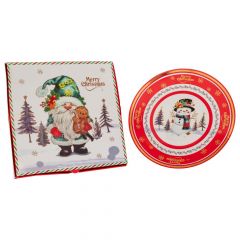 Iliadis Κοκκινο Κεραμικο Πιατο Με Χιονανθρωπο Σε Κουτι Δωρου Φ25Εκ 