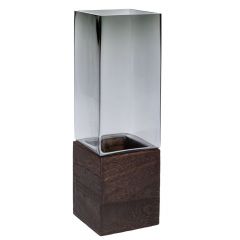 Iliadis Γκρι Γυαλινο Βαζο Σε Ξυλινη Βαση 10Χ30Εκ 