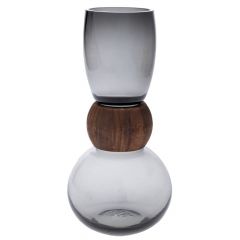 Iliadis Γκρι Γυαλινο Βαζο Με Ξυλινη Λεπτομερεια 16Χ33Εκ 