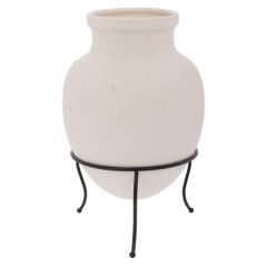 Iliadis Βάζο Κεραμικό Λευκό Σε Μεταλλικό Τρίποδα 25x25x38 Εκ. 