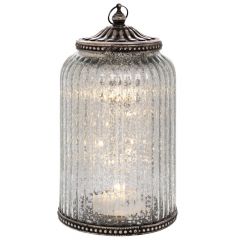 Iliadis Φανάρι Με Led Φως Γυάλινο Ασημί Φ11,5x20 Εκ.