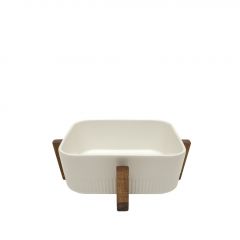 Espiel Σαλατιέρα/Πυρίμαχο Σκεύος Πορσελάνινο Με Ξύλινη Βαση 21,8x21,8 Εκ Κωδικός: YUB102