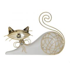 Inart Επιτραπέζιο Διακοσμητικό Γάτα Κεραμική/Μεταλλική Λεύκη/Χρυσή Κωδικός: 3-70-632-0024