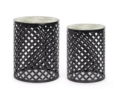 Bizzotto Loire Βοηθητικά Τραπέζια Εξωτερικού Χώρου Μαύρα/Πράσινα Σετ 2 Τμχ Ø35x45