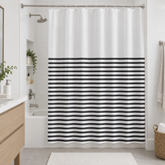 MRShome Κουρτίνα Μπάνιου Υφασμάτινη Ριγέ 180x180 I Λευκή/Μαύρη