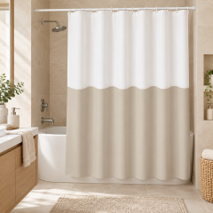 MRShome Κουρτίνα Μπάνιου Δίχρωμη Υφασμάτινη 180x180 I Μπεζ/Λευκή