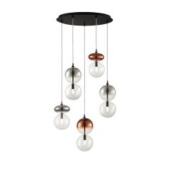 Sunlight Πεντάφωτο Φωτιστικό Οροφής Γυάλινο Διάφανο/Χρώμιο/Χάλκινο Ø60 Εκ. Doble-5R 