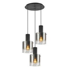 Sunlight Τρίφωτο Φωτιστικό Οροφής Γυάλινο Μαύρο/Χρώμιο Gea-3R