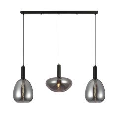 Sunlight Τρίφωτο Φωτιστικό Οροφής Ράγα Γυάλινο Φιμέ/Μαύρο Zaron-3S-Sm 