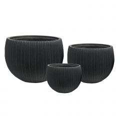Supergreens Γλάστρα Πήλινη Στρογγυλή "Antica" Μαύρη Wash με Ρίγες M 36x36x28,5 Εκ.
