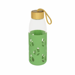 Pebbly Μπουκάλι Γυάλινο Με Καπάκι Από Bamboo 550ml - Πράσινο