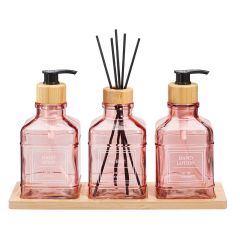 MRSHome Σετ Δύο Dispenser & Αρωματικό Χώρου Με Sticks Γυάλινο/Μπαμπού Ι Pink