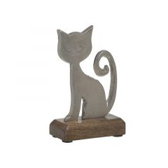 Inart Επιτραπέζιο Διακοσμητικό "Γάτα" Μεταλλικό/Ξύλινο Natural/Ασημί 10x5x16 Κωδικός: 3-70-357-0145