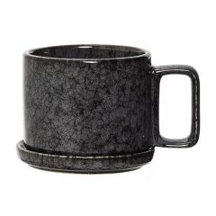 Bloomingville Φλυτζάνι Cappuccino Με Πιατάκι Stoneware Μαύρο Noir 300 ml