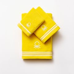 Benetton Rainbow Σετ Πετσέτες Μπάνιου Βαμβακερές Κίτρινες Με Λευκή Ρίγα 3 Τμχ