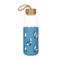 Pebbly Μπουκάλι Γυάλινο Με Καπάκι Από Bamboo 550ml - Μπλε