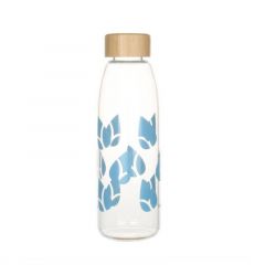 Pebbly Μπουκάλι Γυάλινο Με Καπάκι Από Bamboo 550ml - Γαλάζιο