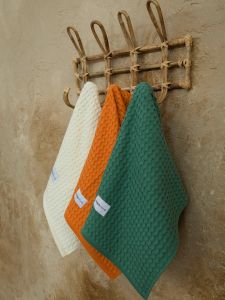 Nima Σετ Πετσέτες Κουζίνας Βαμβακερές Εκρού/Πορτοκαλί/Πράσινη 3 Τμχ 50x70 - Blush
